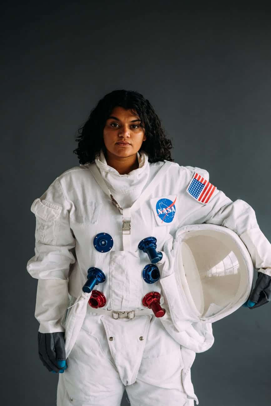 woman wearing an astronaut costume