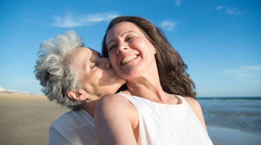 Mother and daughter at beach