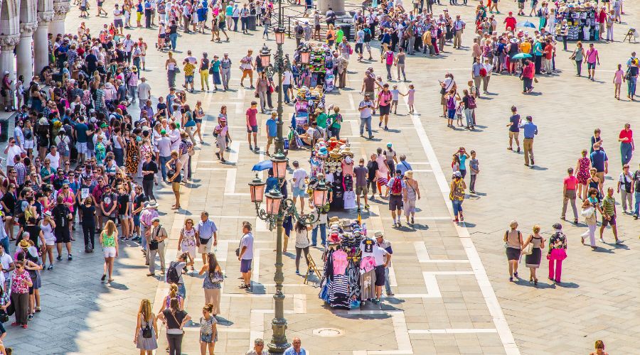 Overtourism in Venice - a crowded St Mark's Square