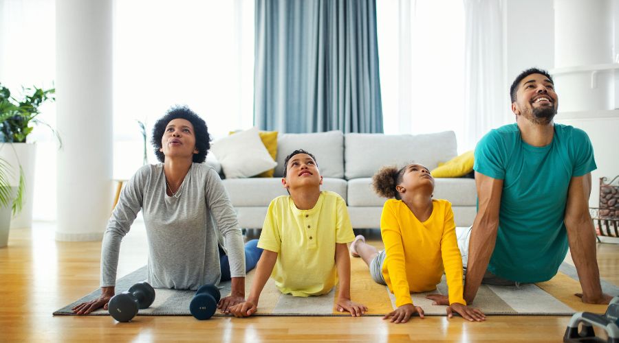 Family doing yoga