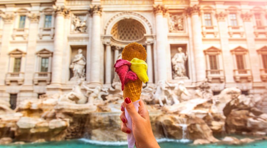 Italian Gelato at the Trevi Fountain