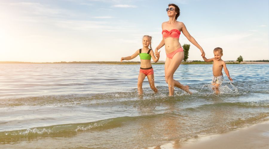 Mom and kids in the sea