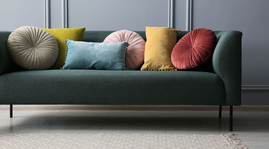 Sofa with velvet cushions